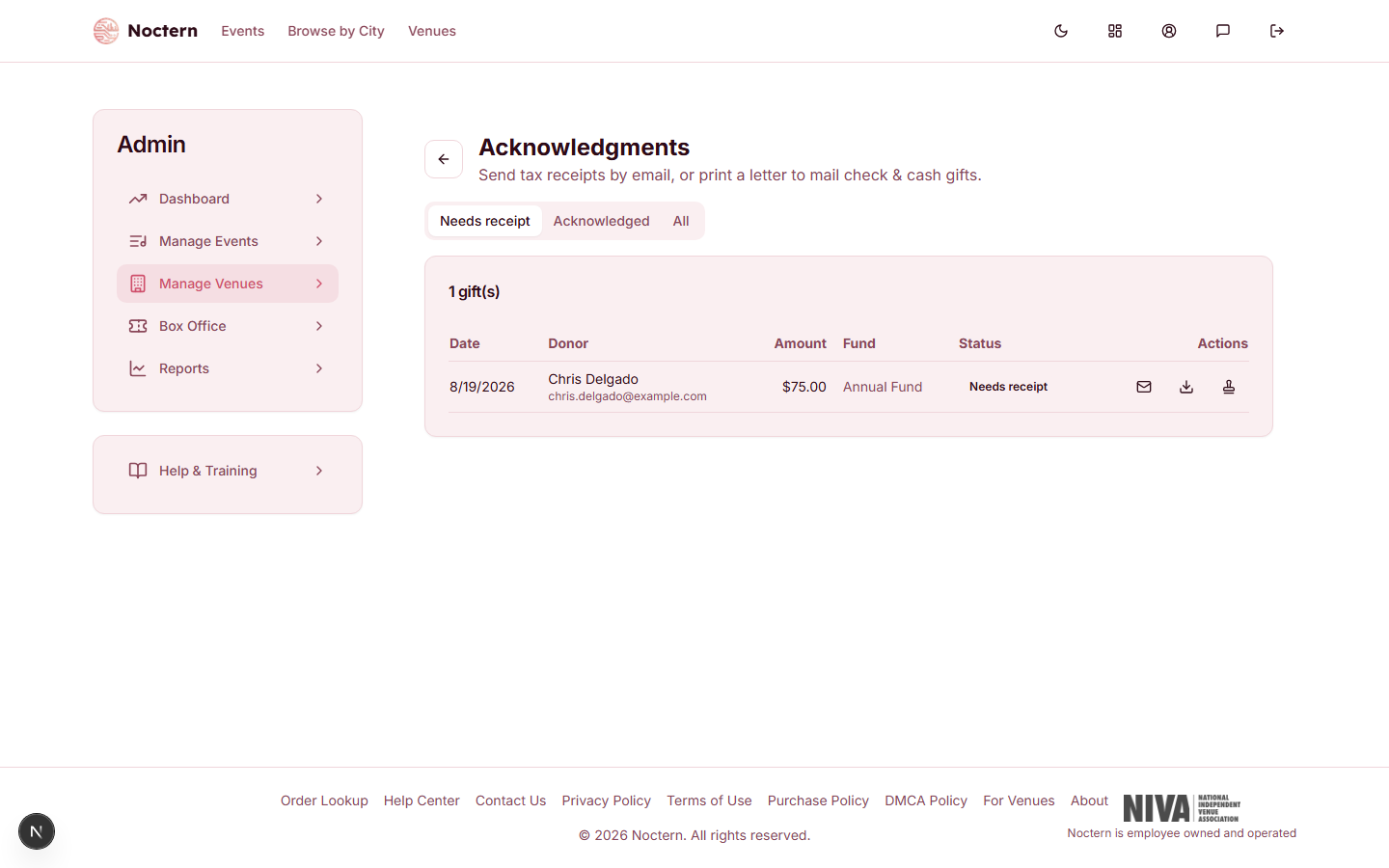 Acknowledgments queue with an unacknowledged gift