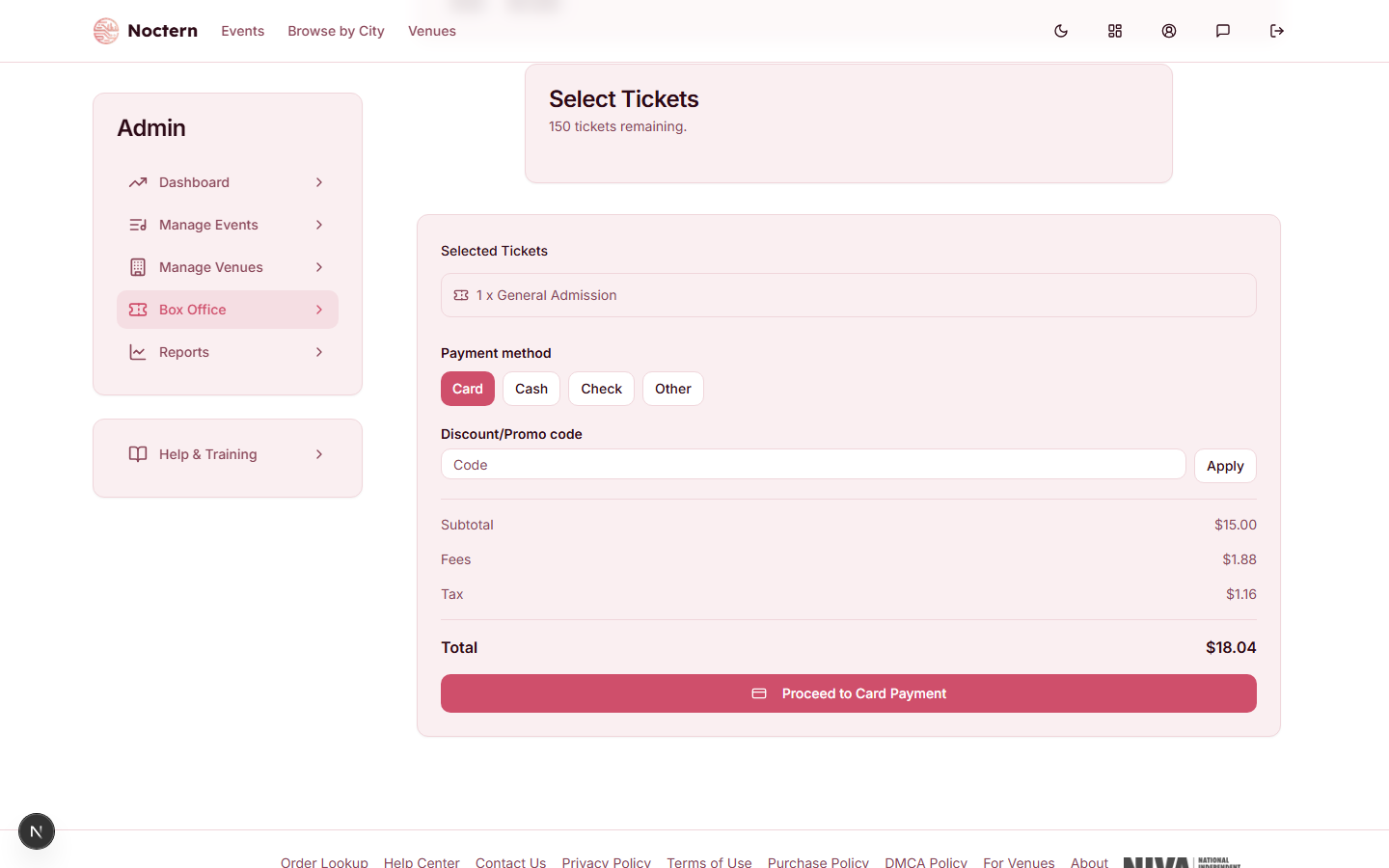 General-admission quantity checkout form