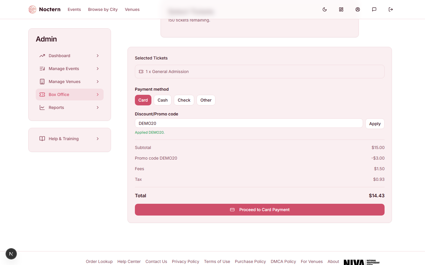 Promo code applied with discount line showing in the order summary