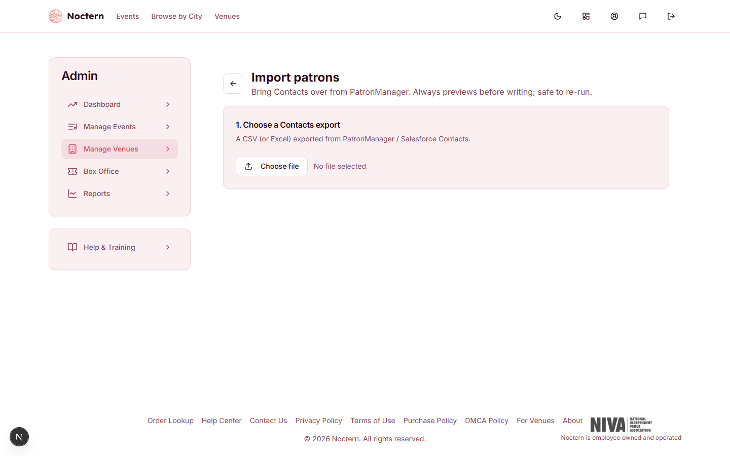 Import patrons page, step 1: choose a Contacts export file